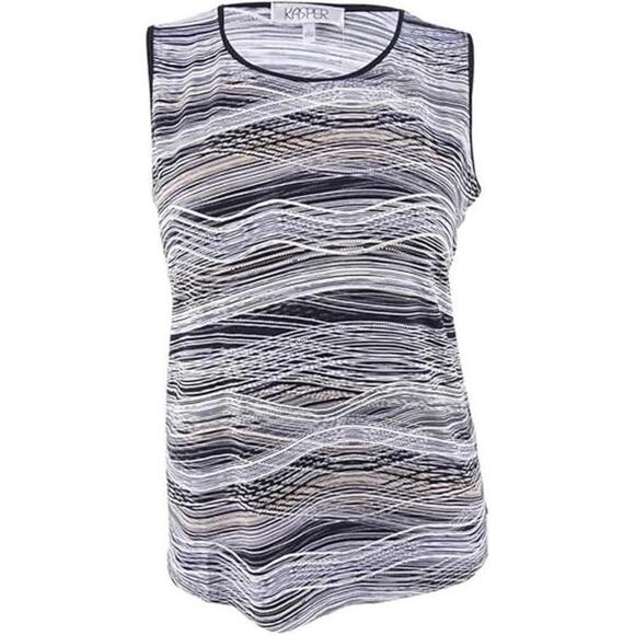 Kasper Women's Plus Wavy Ity Double U-Neck Tank, Buff Multi, 1X Size 1X - Picture 1 of 2